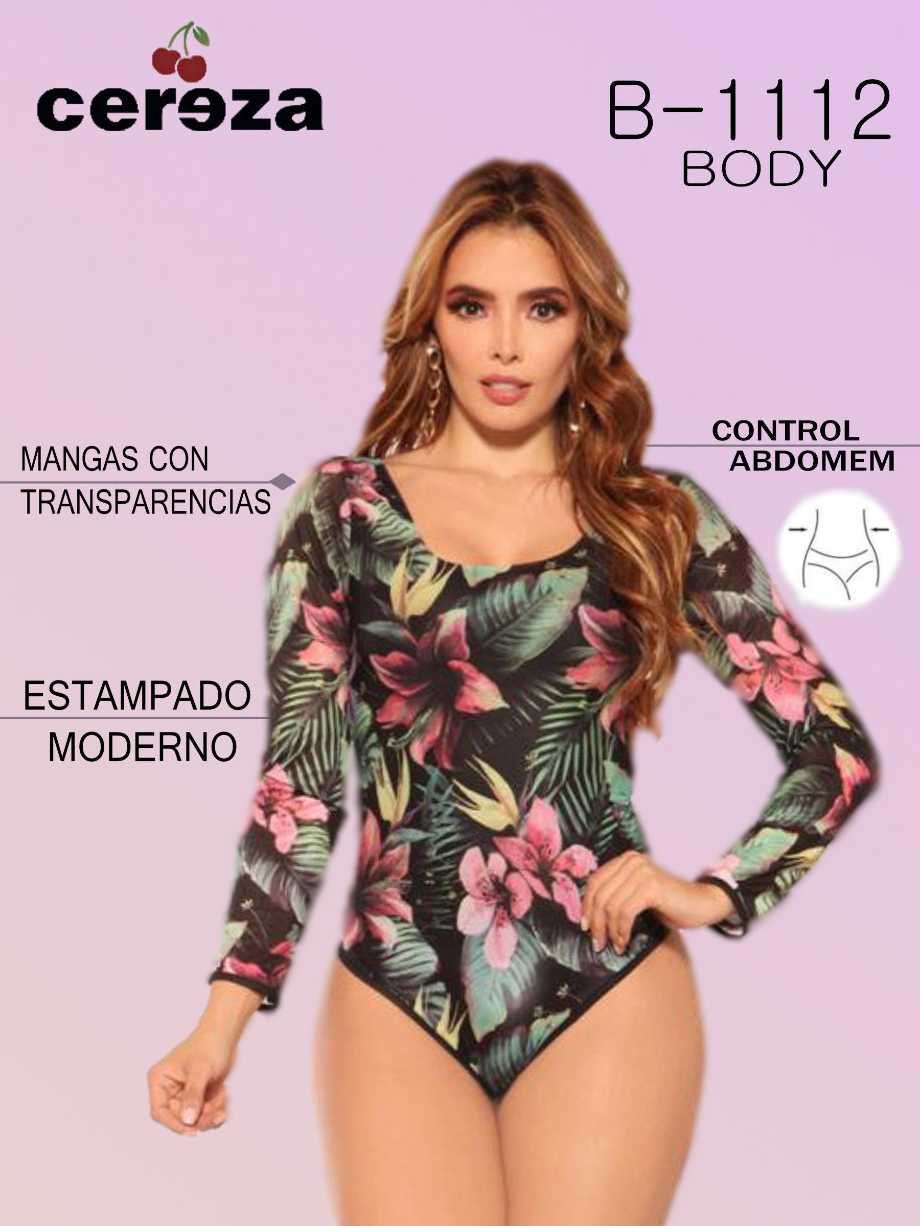 Body Sexy con Manga larga y estampado Selvático, Cuello en V 